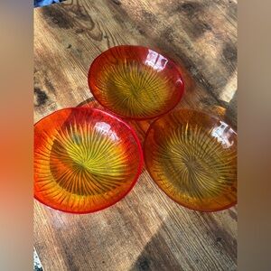 Vintage Amberina starburst Bowls x3